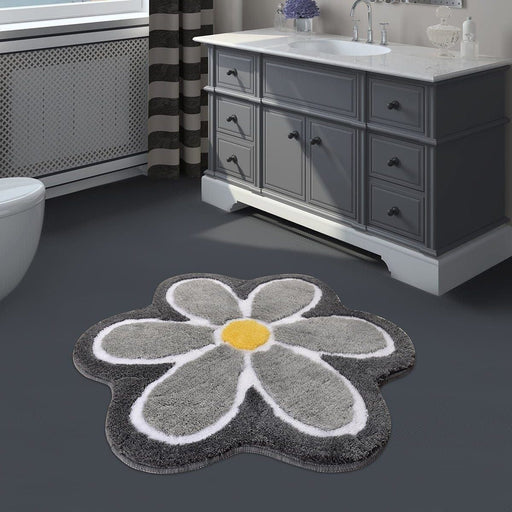 Bath Flower Gri 90x90cm Akrilik Banyo Paspas ve Halısı, Kaymaz Taban, Yıkanabilir Bonvagon