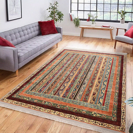 Bej Kilim Motifli Geleneksel Desenli Avangarde Etnik Motifler Salon Oturma Odası Koridor Antre Dijital Baskılı Makinede Yıkanabilir Saçaklı Halı Bonvagon