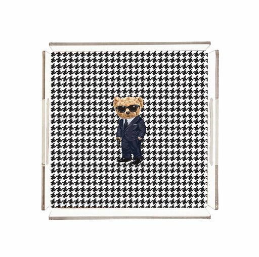 Hey Teddy Cool Pleksi Kare Çay Tepsisi 25x25cm Şeffaf Kenar Bonvagon