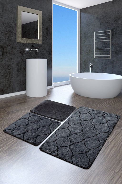 Infinity Antrasit 3lü Set Akrilik Banyo Halısı, Kaymaz Taban, Yıkanabilir Bonvagon