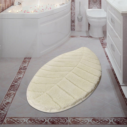 Jungle Leaf Ekru 60x100cm Akrilik Banyo Paspas ve Halısı, Kaymaz Taban, Yıkanabilir Bonvagon