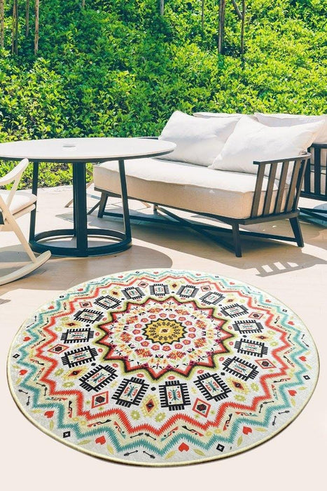 Mandala Color Balkon Dijital Baskılı Halı, Kaymaz Taban, Yıkanabilir Bonvagon