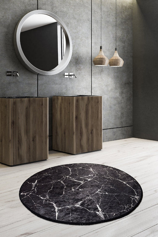 Marble Dijital Baskılı 140cm Banyo Halısı, Kaymaz Taban, Yıkanabilir Bonvagon