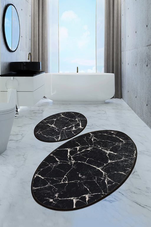 Marble Dijital Baskılı 2li Set Banyo Halısı, Kaymaz Taban, Yıkanabilir Bonvagon