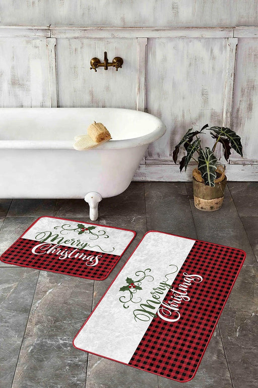 Mery Christmas Motifli 2li Banyo Halısı Takımı Kaymaz Taban Yıkanabilir Bonvagon