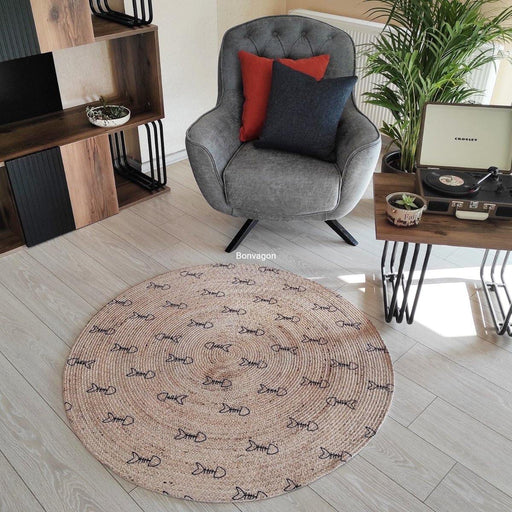 Minimal Balık Kılçık Desenli Jüt Örme Halı Hasır Kilim Bonvagon