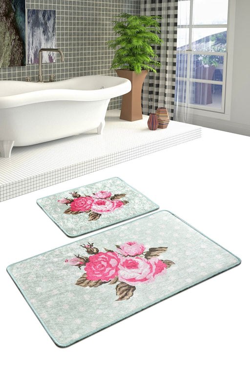 Monet Mint 2li Set Dijital Baskılı Banyo Halısı, Kaymaz Taban, Yıkanabilir Bonvagon