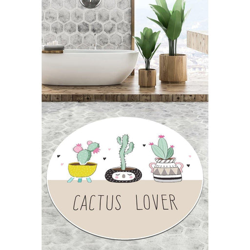 Pink Cactus Dijital Baskılı Yuvarlak Banyo Halısı, Kaymaz Taban, Yıkanabilir Bonvagon