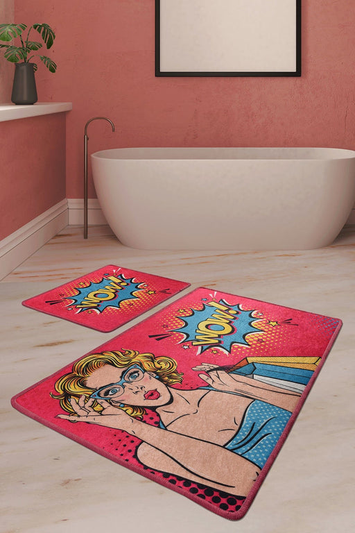 Pop Art Dijital Baskılı 2li Set Banyo Halısı, Kaymaz Taban, Yıkanabilir Bonvagon