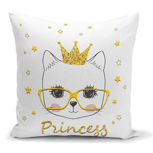 Princess Kedi Motifli Modern Dijital Baskılı Yastık Kılıfı 43x43cm Bonvagon