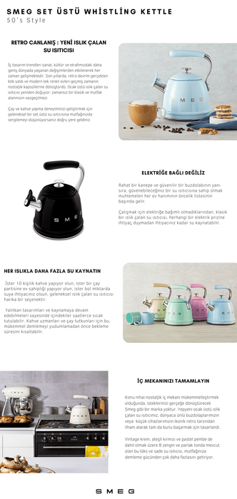 Smeg Ocak Üstü Islıklı Whistling Kettle Su Isıtıcısı Pastel Yeşil CKLW2001PG Bonvagon