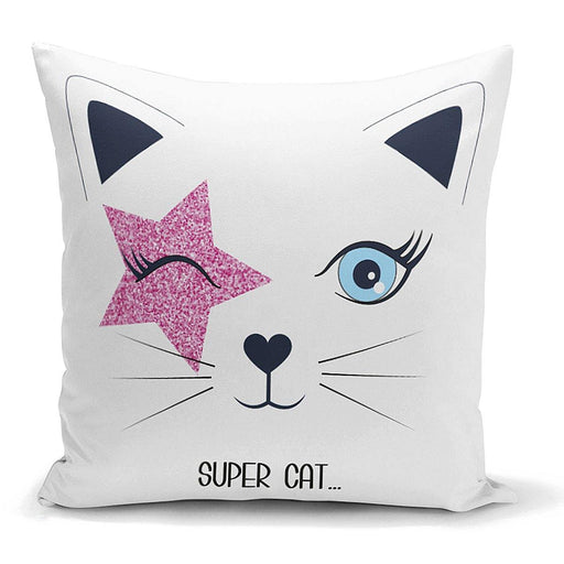 Super Cat Motifli Modern Dijital Baskılı Yastık Kılıfı 43x43cm Bonvagon