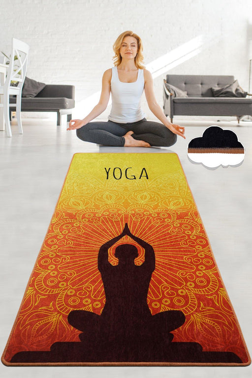 Turuncu Çakra Yoga Temalı Halı 10mm 60x200cm, Kaymaz Taban, Yıkanabilir Bonvagon