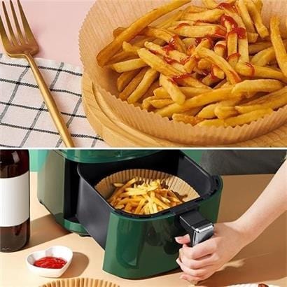 50 Adet Air Fryer Pişirme Kağıdı Tek Kullanımlık Hava Fritöz Yağ Geçirmez Yapışmaz Tabak Model Bonvagon