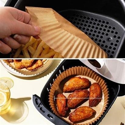 50 Adet Air Fryer Pişirme Kağıdı Tek Kullanımlık Hava Fritöz Yağ Geçirmez Yapışmaz Tabak Model Bonvagon