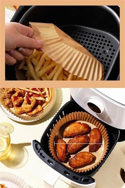 50 Adet Air Fryer Pişirme Kağıdı Tek Kullanımlık Hava Fritöz Yağ Geçirmez Yapışmaz Tabak Model Bonvagon